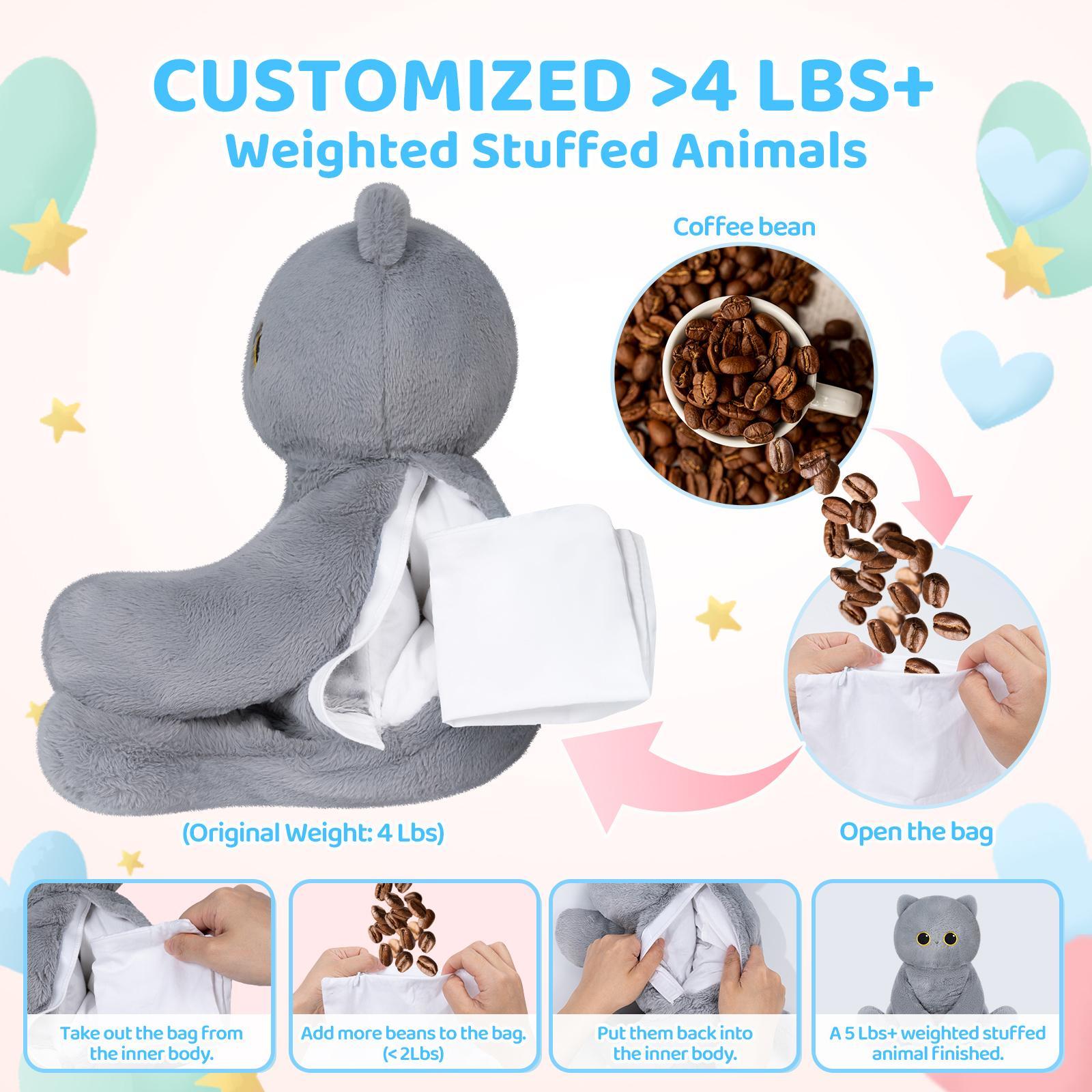 Mewaii weighted Stuffed Animals, 4 Lbs Customizable Gray cat Stuffed Animal Up to 5 Lbs, Stuffed Sloth Plush for Stress Relief, Ideal Birthday Gifts Halloween Christmas Gift for Girls Boys
