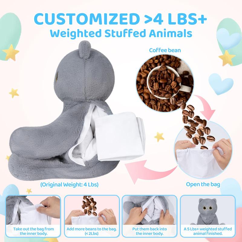 Mewaii weighted Stuffed Animals, 4 Lbs Customizable Gray cat Stuffed Animal Up to 5 Lbs, Stuffed Sloth Plush for Stress Relief, Ideal Birthday Gifts Halloween Christmas Gift for Girls Boys