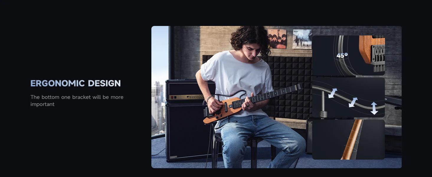 Donner HUSH-X Electric Guitar Kit - Featherlight Headless Guitar, Great for Travel and Practice, Mahogany Solid Body with Easy Assemble Stands, Gig Bag, All Accessories, Natural