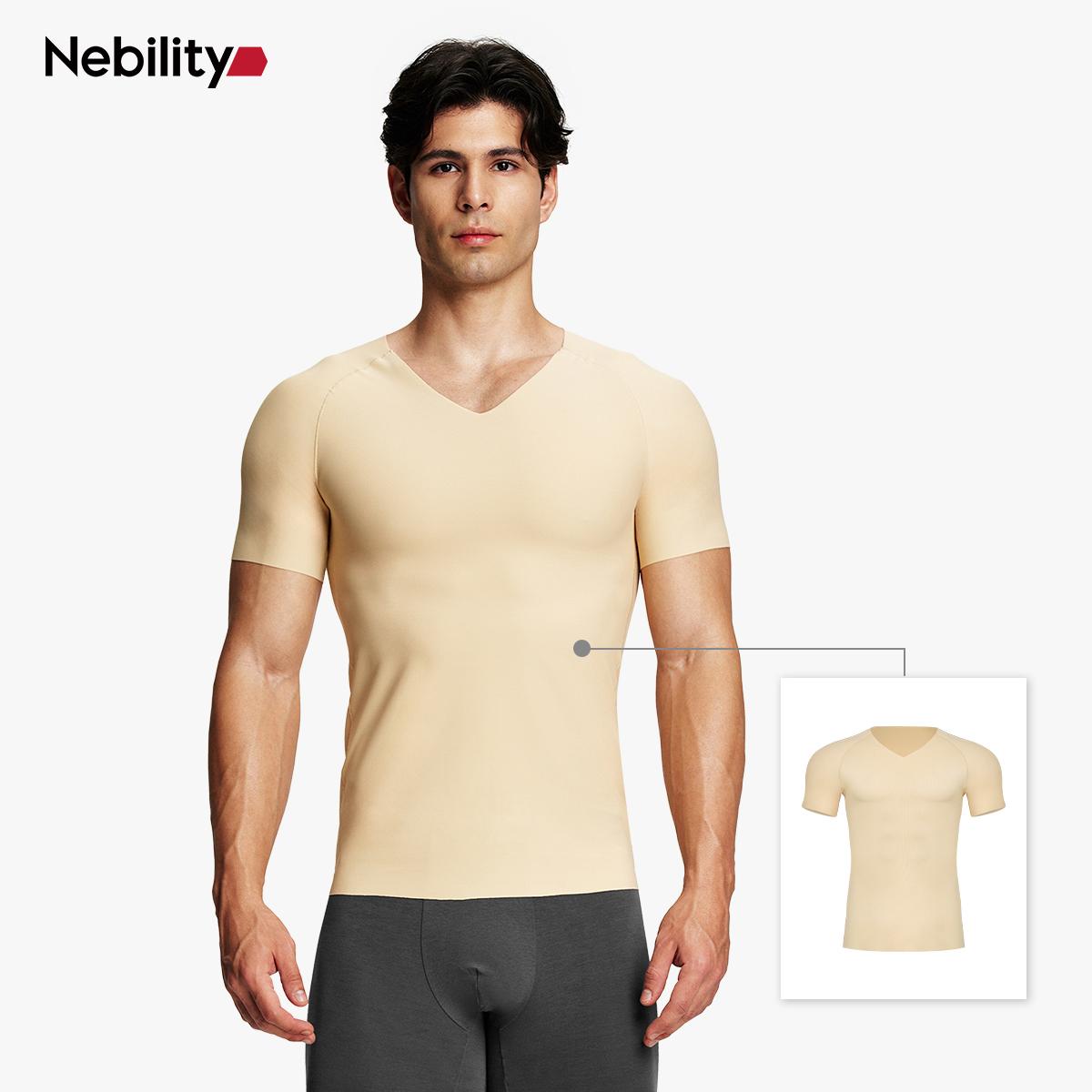 Nebility Mens Invisible Shaping Compression T-Shirt – V-Neck, Quick-Dry, Stretchy Short Sleeve with a Slim-Fit, Smooth Look Under Any Outfit