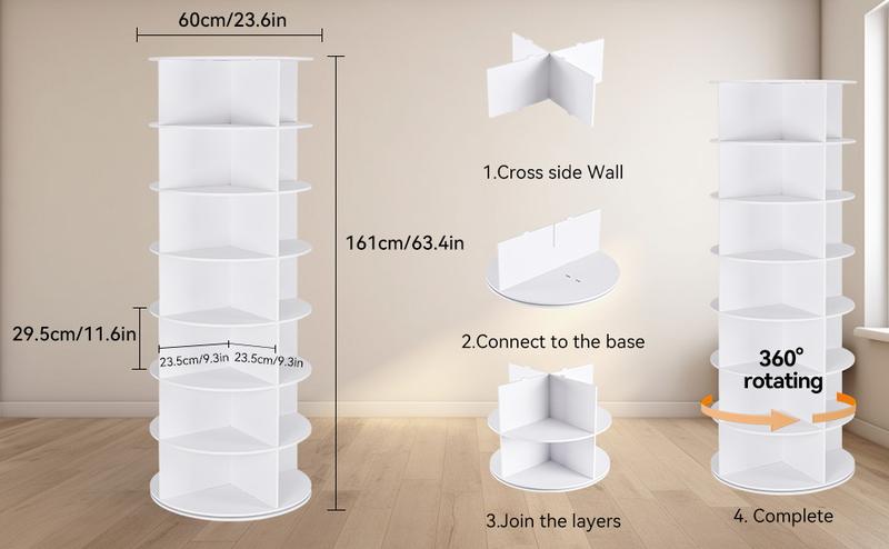360° Rotating 6/7-Tiers Organizer Shoe Rack, Fits 24-28 Pairs of Shoes, Spinning and Revolving Round Shoe Rack, for Entryway Living Room Hallway Footwear Organization