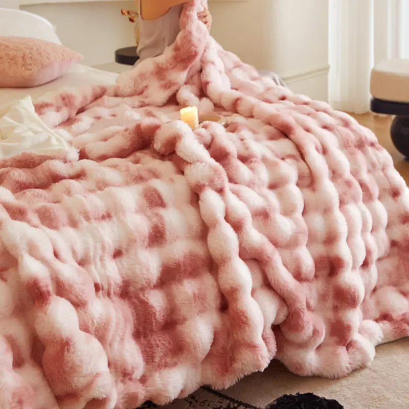 【backtoschool】ROSEKIND Cloud Throw Blanket - Cloud Like Weighted Faux Rabbit Fur Plush Blanket, Ultra Soft Fluffy Fleece Throw for Stress & Anxiety Relief, soft elastic breathable,Thick Warm Cozy Blanket for Couch, Bed, Travel & Relaxation,Great Gift Idea