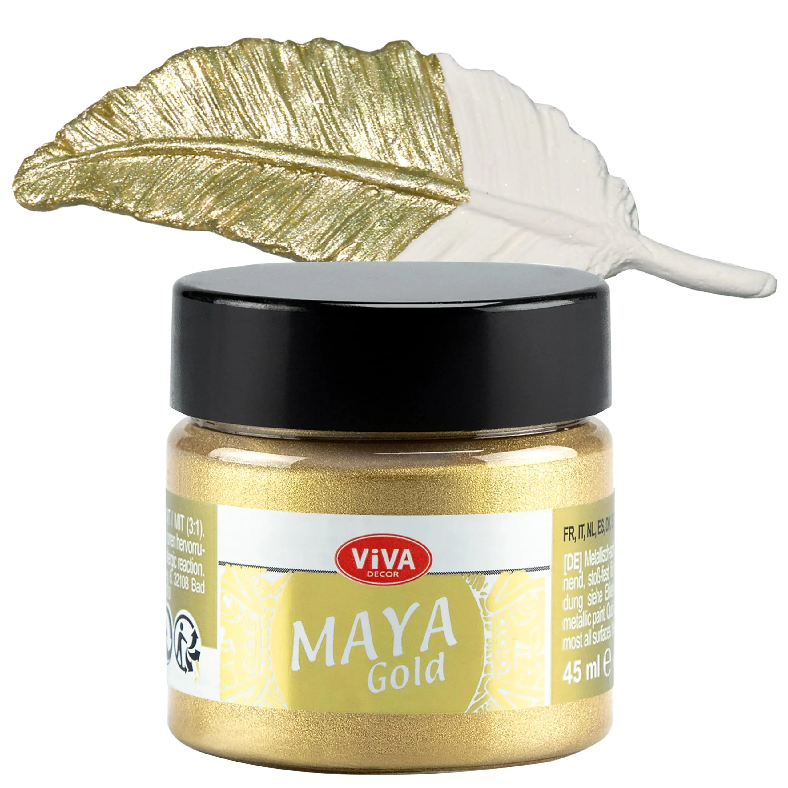 Viva Decor Maya Gold (Champagne) Water-Based Metallic Acrylic Paints - 1.52 Fl Oz Shiny Paint for Wood, Glass, Porcelain, Impact-Resistant, Smudge-Proof, Weatherproof for Long-Lasting Creative Works, Water-Based Metallic Paints