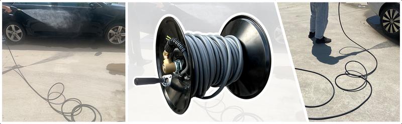 M MINGLE High Pressure Washer Hose Reel 150ft - Heavy Duty Steel Manual Crank Power Washer Hose Reel with 3/8" Pressure Wash Whip Hose,4000 PSI