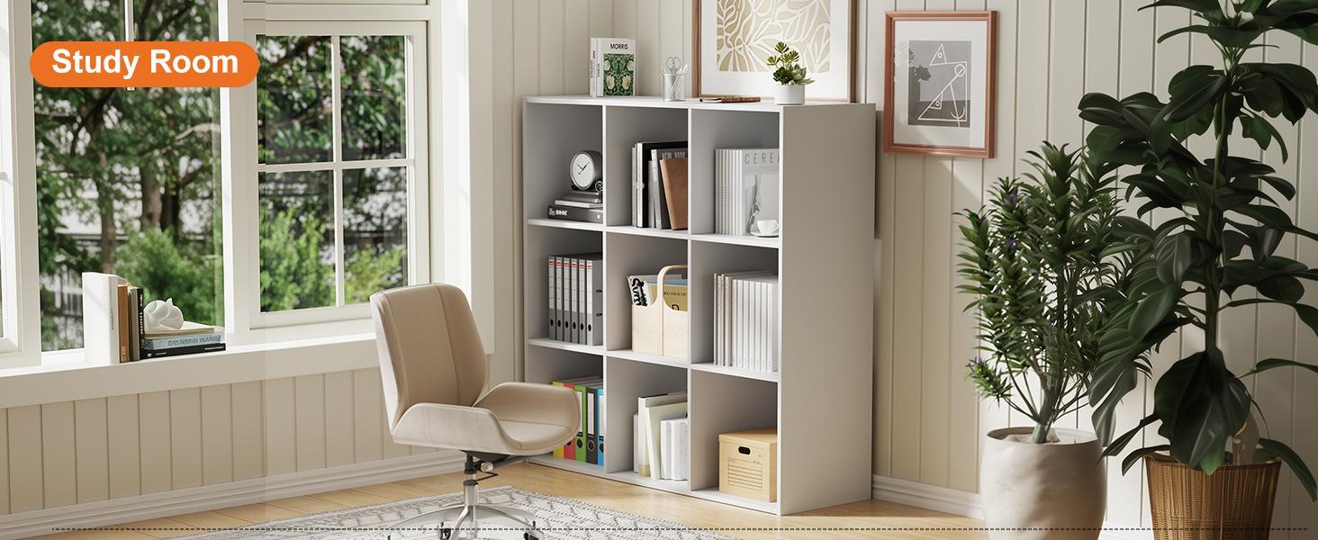 【New】9-Compartment Storage Organizer, Bookcase, Display Stand, Living Room Decoration With Removable Back Panel，Easy to assemble，For Books, decorations, toys, and other household items