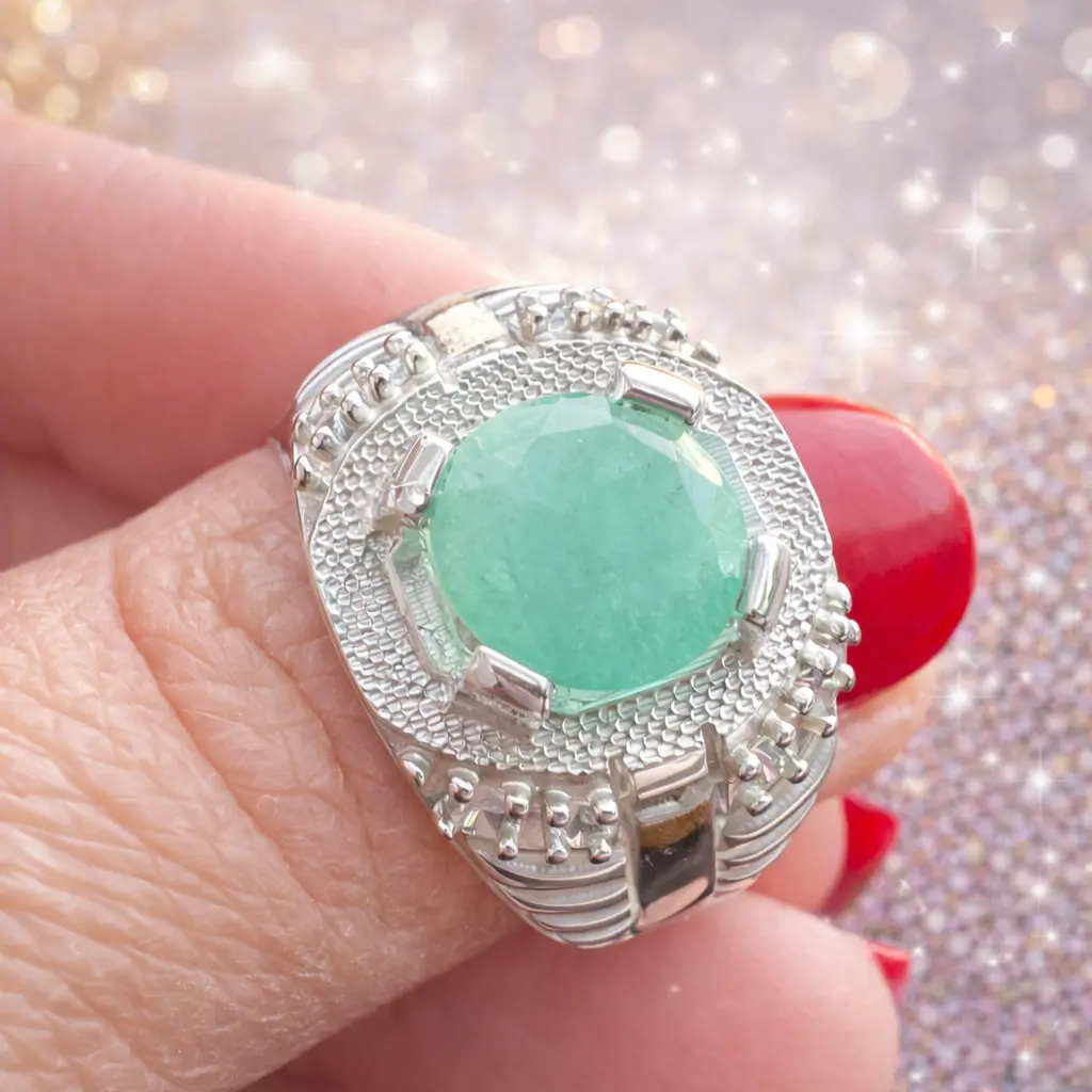 925 Sterling Silver Ring | Certified Colombian Emerald | Size 8.5 | Luxury Statement Jewelry
