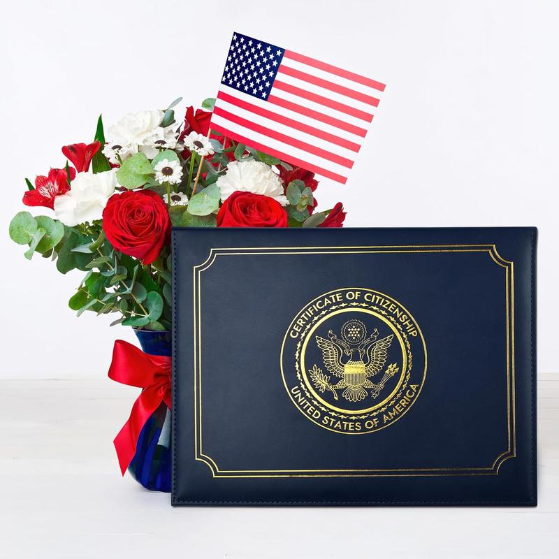 US Citizenship Certificate Holder Navy PU Naturalization Gold Foil Embossed with Padded Protection for 2026-2018 Certificates, Standard Size