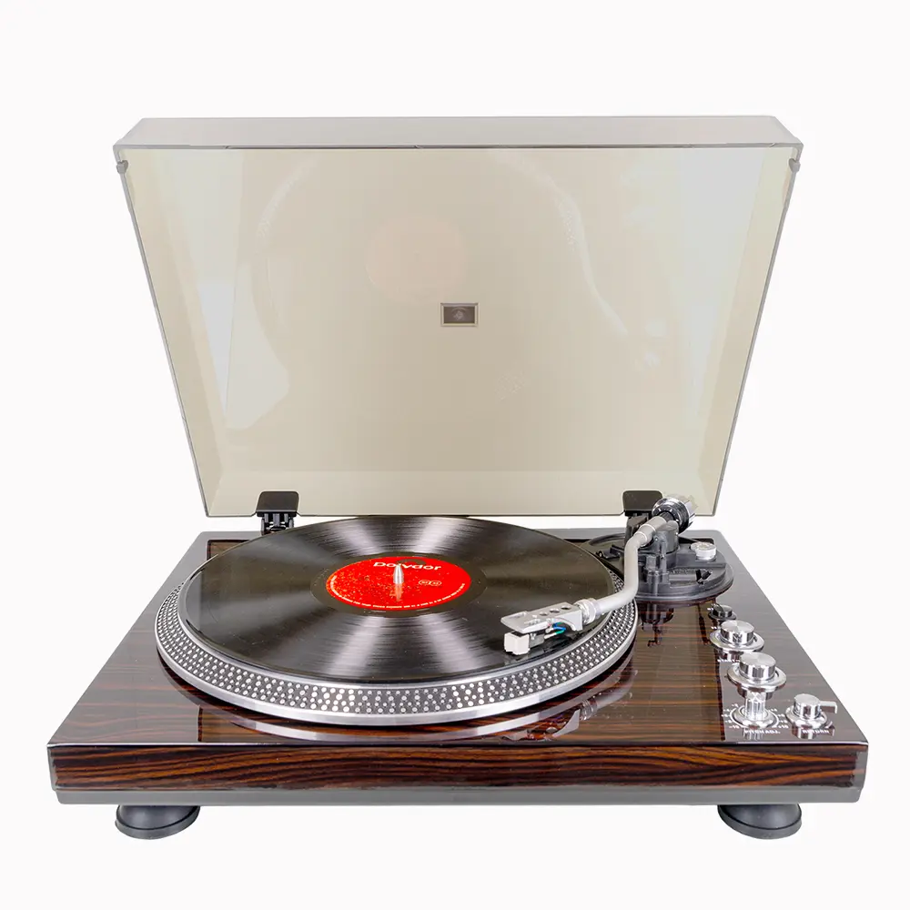 Vintage Belt-Drive Vinyl Record Player Turntable with Preamplifier, Bluetooth Transmitter, Strobe Light, Stereo, USB Digital, 33/45 RPM, RCA Output, High-Gloss Red Wood Grain - Valentine's Gift for Music Lovers, Dual Speed, Vinyl Records, Classic, Anti-Sk