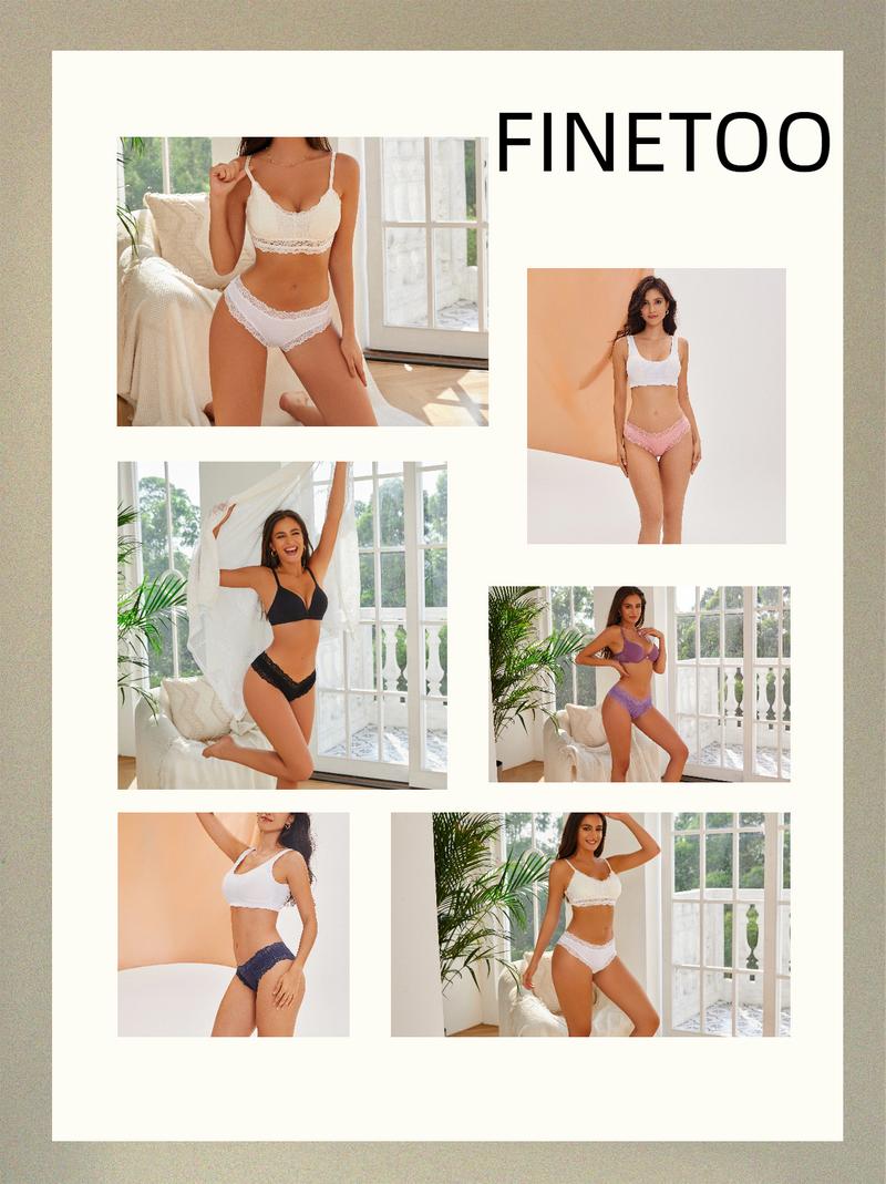 FINETOO Women's 15PCS Cotton Panties Lace Low Rise  Basic Brazilian Bikini  Cute Panties Soft Breathable Lingerie S-XL Fashionable Minimalist