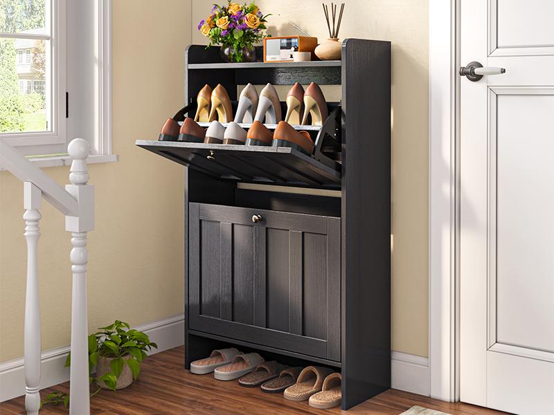 Gizoon Shoe Cabinet Storage with 2 Flip Drawers, Shoe Rack Organizer Hanging for Entryway, Freestanding Narrow Rack, Space-Saving, for Hallway, Black