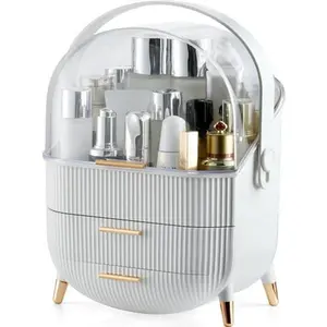 MASSY Egg Shape(Oval) Makeup Storage Box, Countertop Portable Vanity Cosmetics Organizer Preppy