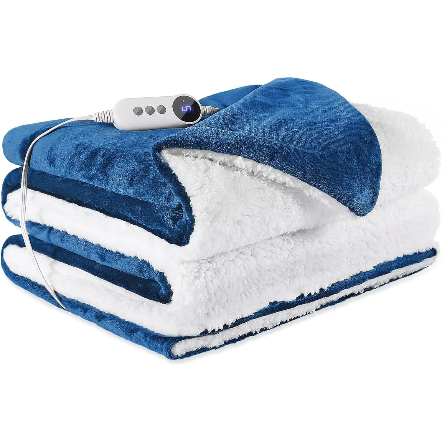 Electric Heated Blanket Throw 50"x60" - Soft Cozy Flannel & Sherpa Fabric Dual-Sided, 9 Heat Settings & 2-10 Hours Auto Off, Warming Heated Throw for  Office, Machine Washable, Blue