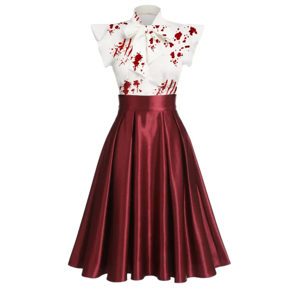 RETRO STAGE Women's Casual Vintage Dress - 1950s Patchwork, Collared Neck, Cap Sleeves, Ruffled Bowknot, Chest Button Placket, Zipper, Above Knee, Halloween & Casual Occasions, Note: Runs Small, XL, Do Not Bleach, Zippered, Button Front, L/8