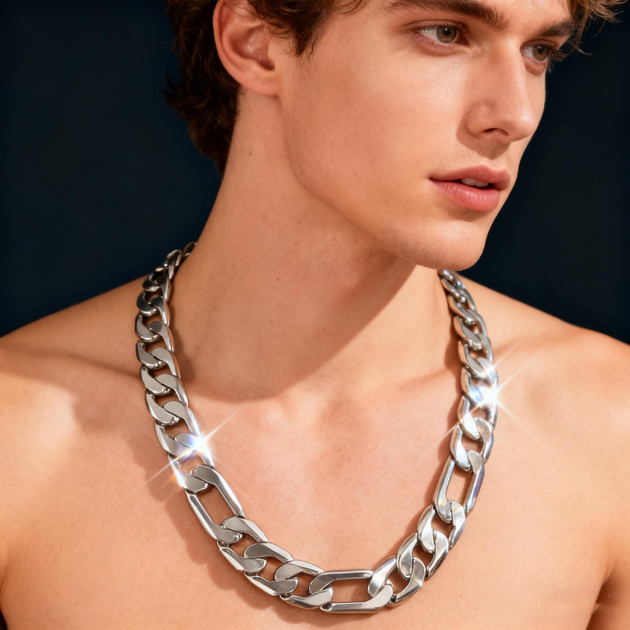 Silver Figaro Chain 925 Silver Plated Stish 12mm Men's Flat Figaro Link Chain Necklace men's accessories Festive Christmas couples gift High-quality souvenir,Gift for Him Silver Figaro Chain 925 Silver Plated Stish 12mm Men's Flat Figaro Link Chain Necklace men's accessories Festive Christmas couples gift High-quality souvenir,Gift for Him