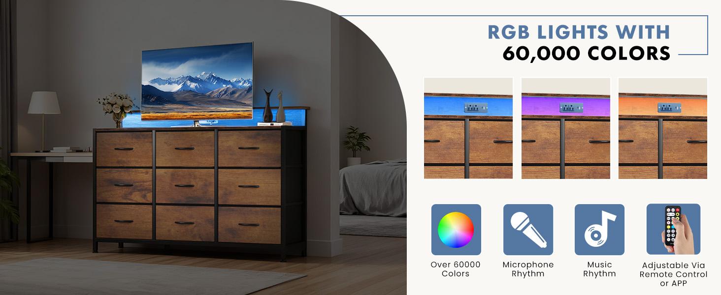 Dresser for Bedroom, Dresser for Closet with 9 Drawers, Large TV Stand for 55, 65, 70 Inch TV, Entertainment Center with Storage, Wide Long Chest of Drawers