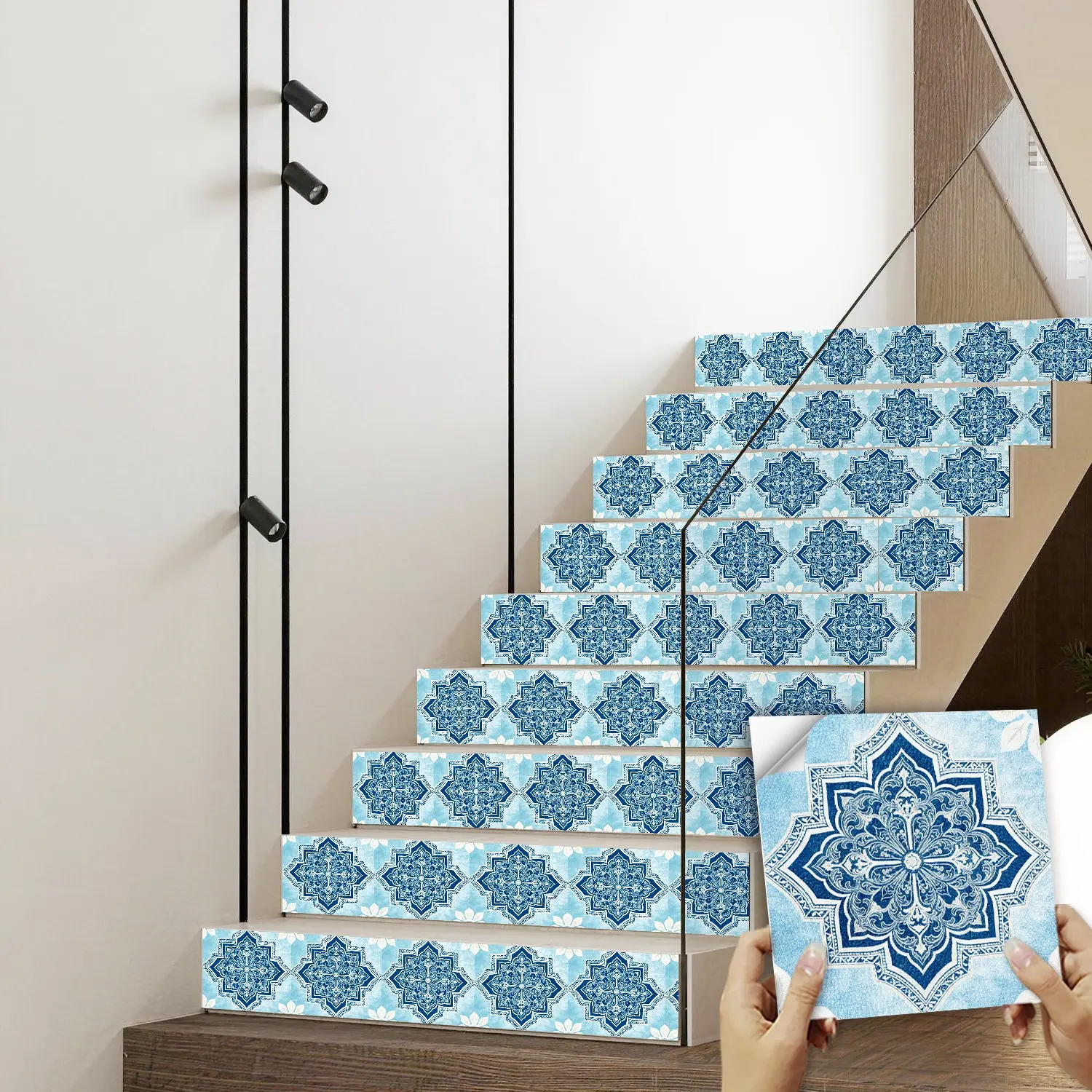 Self-Adhesive Moroccan Blue Tile Wall Stickers, Bohemian Vintage Style, Waterproof, Easy to Remove, No Residue, Kitchen Bathroom Decor