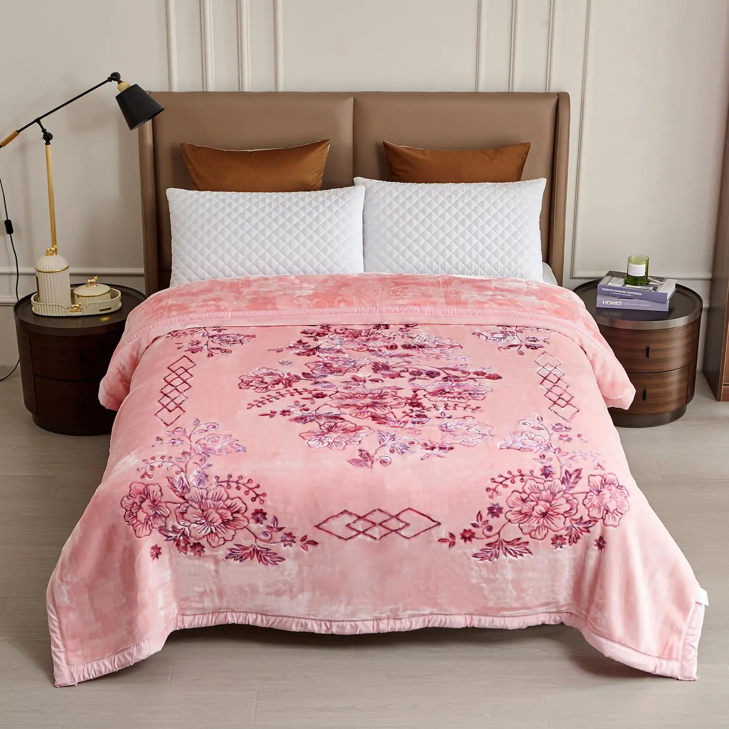 11 lbs Weight Heavy King Size Blanket 87" x 94"Plush Fleece Blanket for Winter, 2 Ply Reversible Super Soft and Warm Bed Blanket for Cold, Pink-Floral