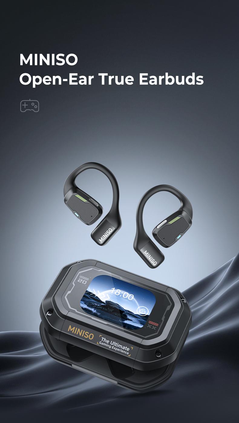 MINISO M98 Wireless Earbuds Open Ear Bluetooth 5.4 Earphones Wireless Headphones Full Color Display Touch Screen Gaming Headsets 35Hours Play time Built-in Microphone