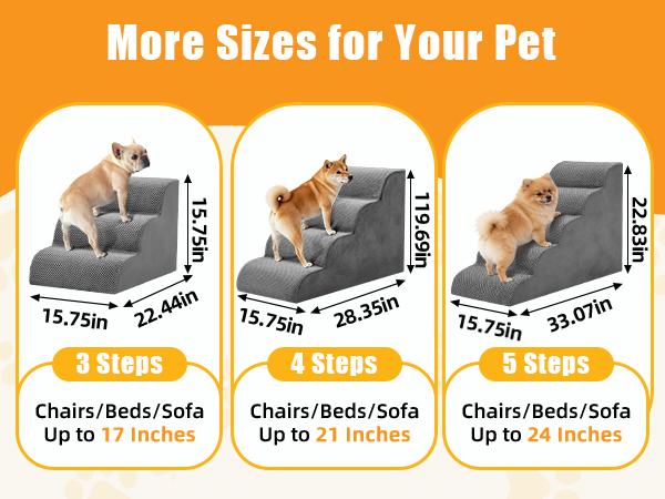 Dog Stairs Ramp for Small Dogs and Cats 5-Step Curved Pet Steps with High-Density Foam for Puppy and Older Cats Indoor Ramp Stairs for Couch High Beds Sofa Chairs Grey