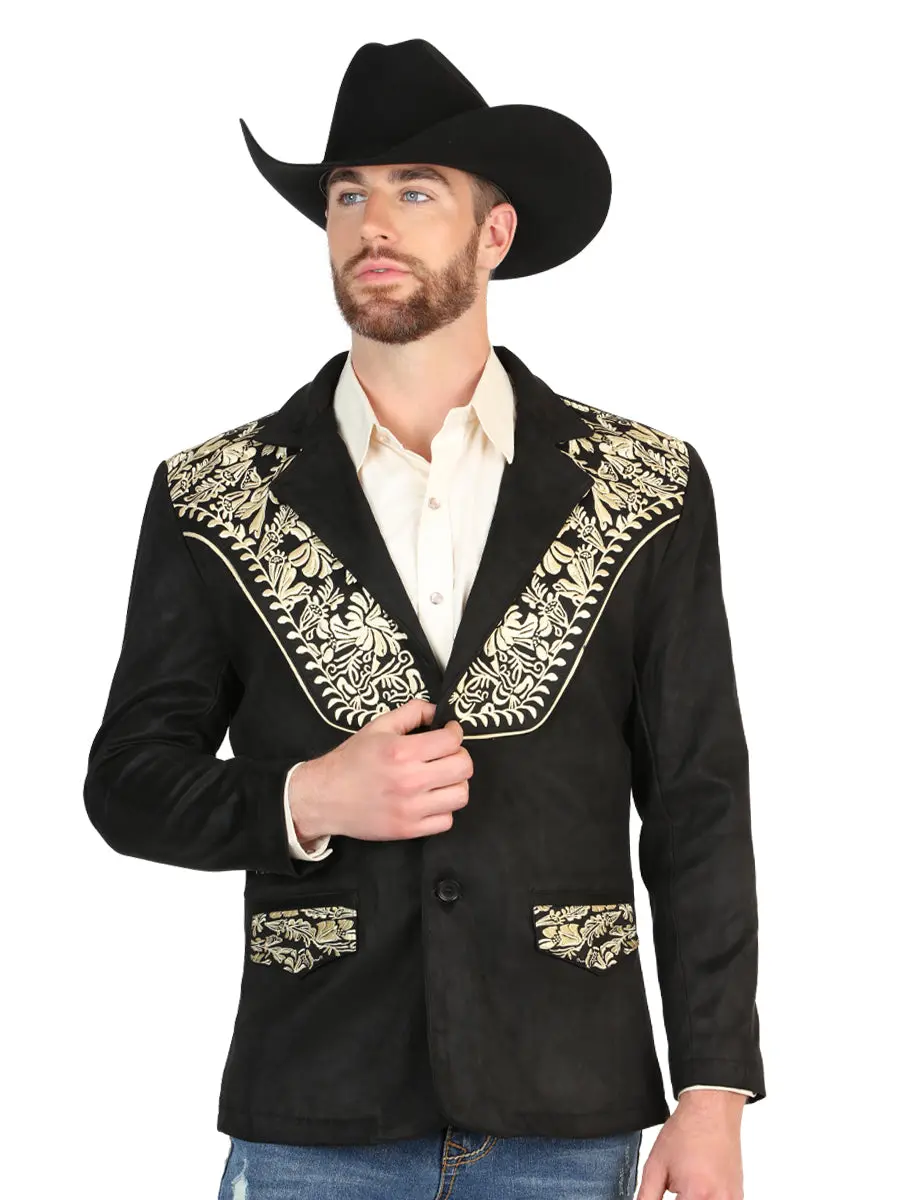 El General Men’s Suede Western Embroidered Blazer - Black   45647