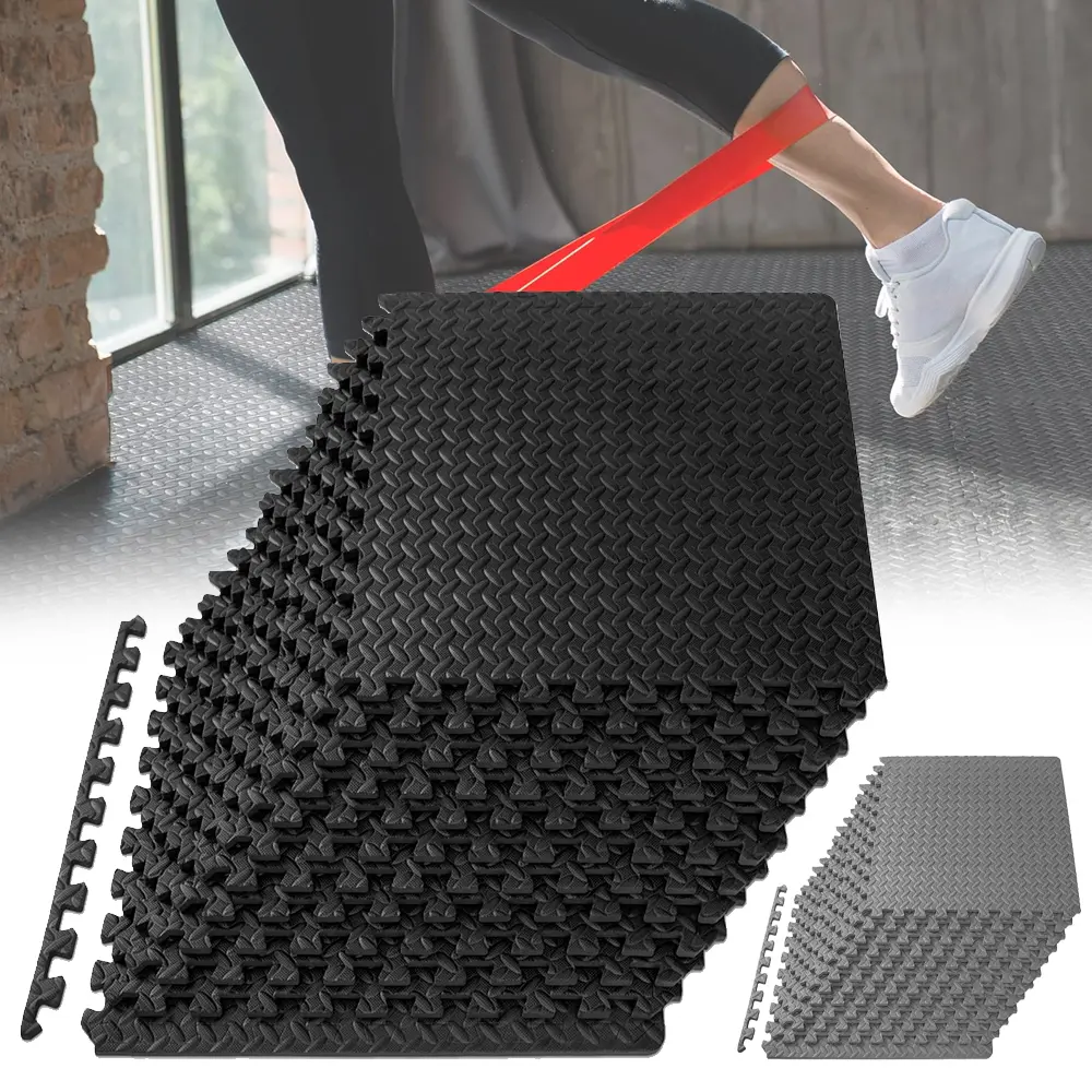 EVA Interlocking Foam Floor Tiles for Home Gym, Kids Puzzle Exercise Mat ½ in, Floor Padding by Workout Equipment, 12" x 12"