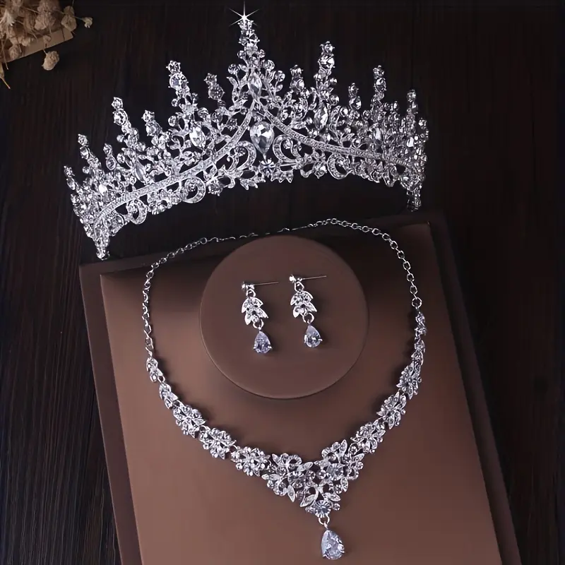 Luxury Queen Crown Tiara Jewelry Set for Women – Crystal Rhinestone Tiara with Necklace & Earrings, Bridal Wedding Crown Set for Birthday, Quinceañera, Prom, Halloween Cosplay Party Accessories