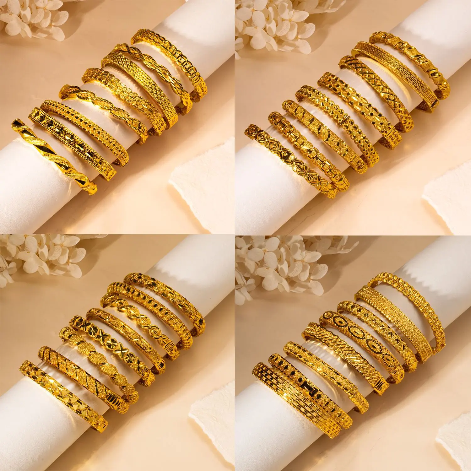 Light Luxury 24K Gold Plated Copper Bangle - Women's Exclusive Bridal Wedding Jewelry