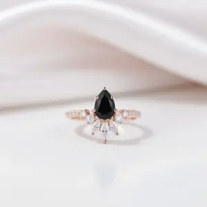 14K Rose Gold Pear Cut Onyx Cocktail Ring