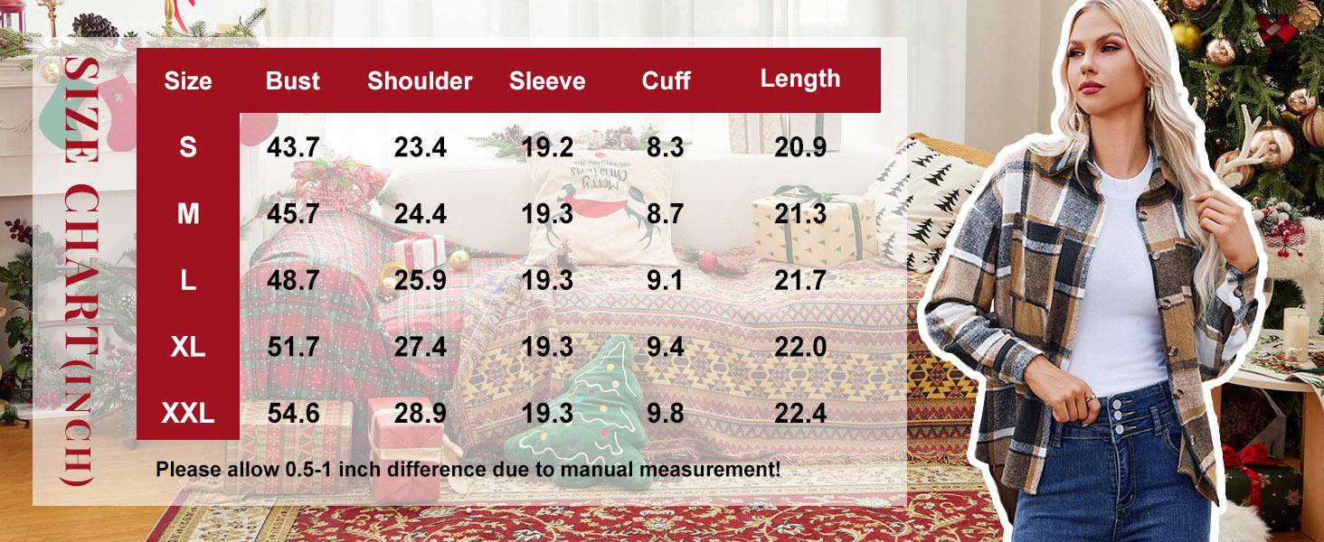 Women's Oversized Plaid Shacket Long Sleeve Button Down Flannel Jacket Coats with Side Pockets Lightweight Fashionable Plus Size Tops