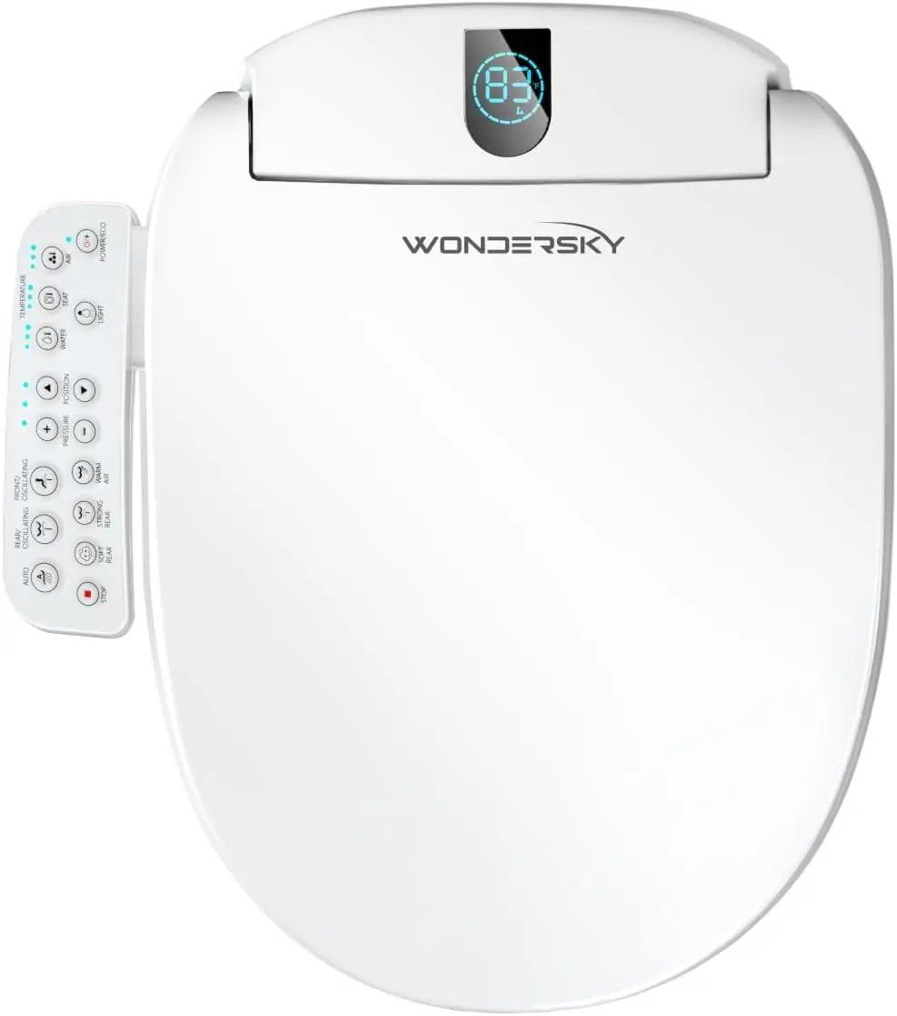 Smart Electric Heated Round Bidet Toilet Seat - Warm Water, Air Dryer, Multi Wash Modes, Self-Cleaning Nozzle, Soft Close Lid, Side Panel Control, Night Light, LED Display, Adjustable Temperature