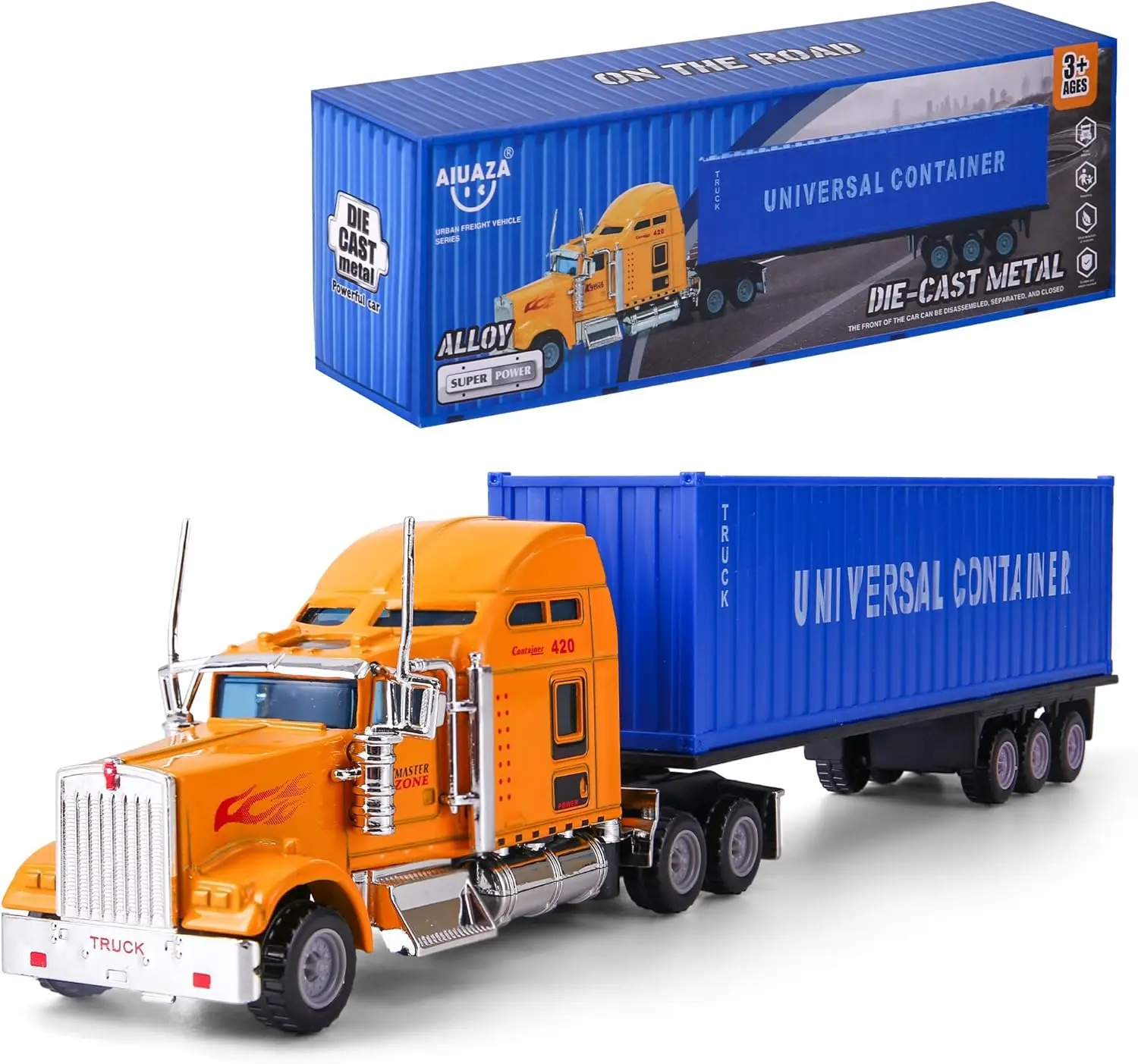 AIUAZA 1:65 Scale Metal Diecast Semi Truck Model Toy - Detachable Cargo Container, ABS Hard Durable Alloy Vehicle, Boys' Toy Collectibles, Best Choice for Giving Gifts to Children