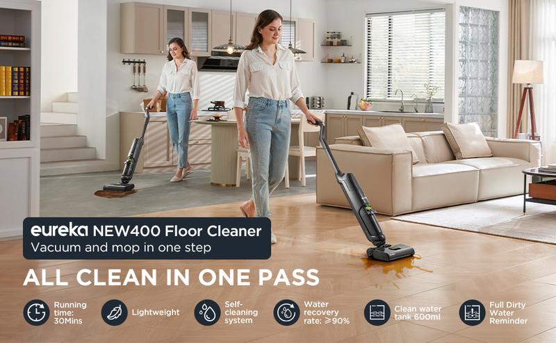 Eureka Cordless Wet Dry Hard Floor Cleaner, Self Cleaning, Smart Vacuum Mop for Multi-Surfaces, Perfect for Cleaning Sticky Messes, NEW400, Viral Cleaner Durable Household Items, 2 in 1 Vac Mop, Self-Propelled, Jumpstart Sale