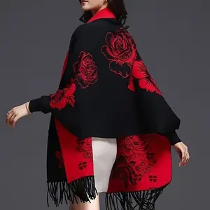 Female Autumn And Winter Thick Warm Shawl Coat Dual-Use Wearable with Cheongsam Retro Cloak Coat with Sleeves
