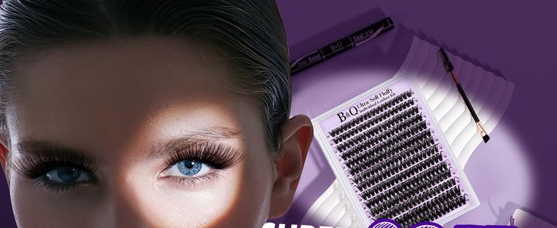 B&Q 200D Kit l Dramatic Soft Mega Volume Lashes,D-Curl, Updated Silk Protein Material Clusters,DIY Lashes Extension, Week Long Lasting Valentine Gif