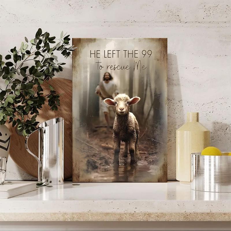 2D flat canvas wall art, framed, 1 piece — Jesus and the Lost Lamb, religious allegory scene, vintage oil painting style, canvas poster for room wall decor, ideal gift for bedroom, living room, hallway, dorm, ready to hang