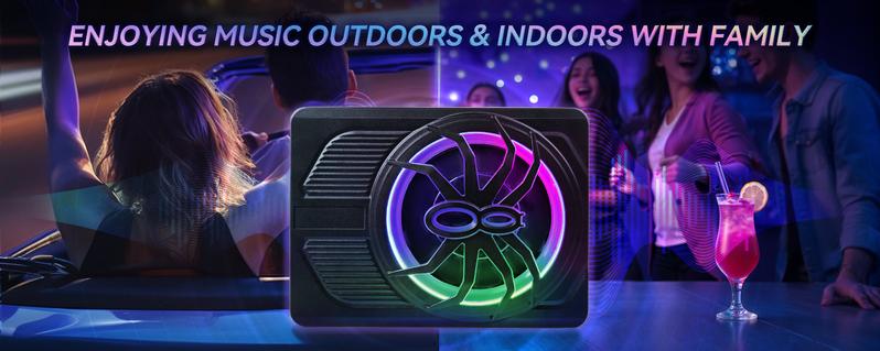 ANDEMAN 1200W Car Subwoofer with APP Control and Colour Light, 10'' Slim Under Seat Powered Car Subwoofer w/Built-in Amplifier & Hi/Lo Input, Bass Speaker Subwoofer for Car/Truck/SUV/Jeep/MPV