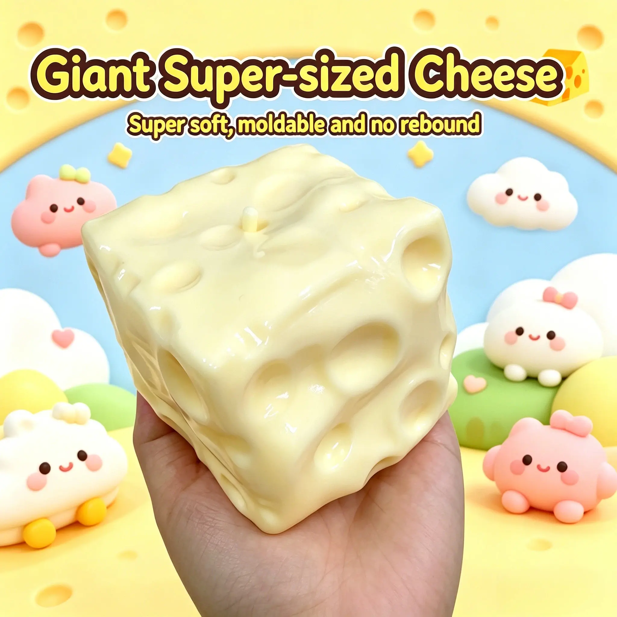 Jumbo Giant Square Cheese Moldable Squishy Toy, Fun Stress Relief & Anti-Anxiety Sensory Hand Toy, Highly Playable for Relaxing Play, Perfect Birthday Gift & Party Favor for Kids & Adults, Toys & Hobbies Category