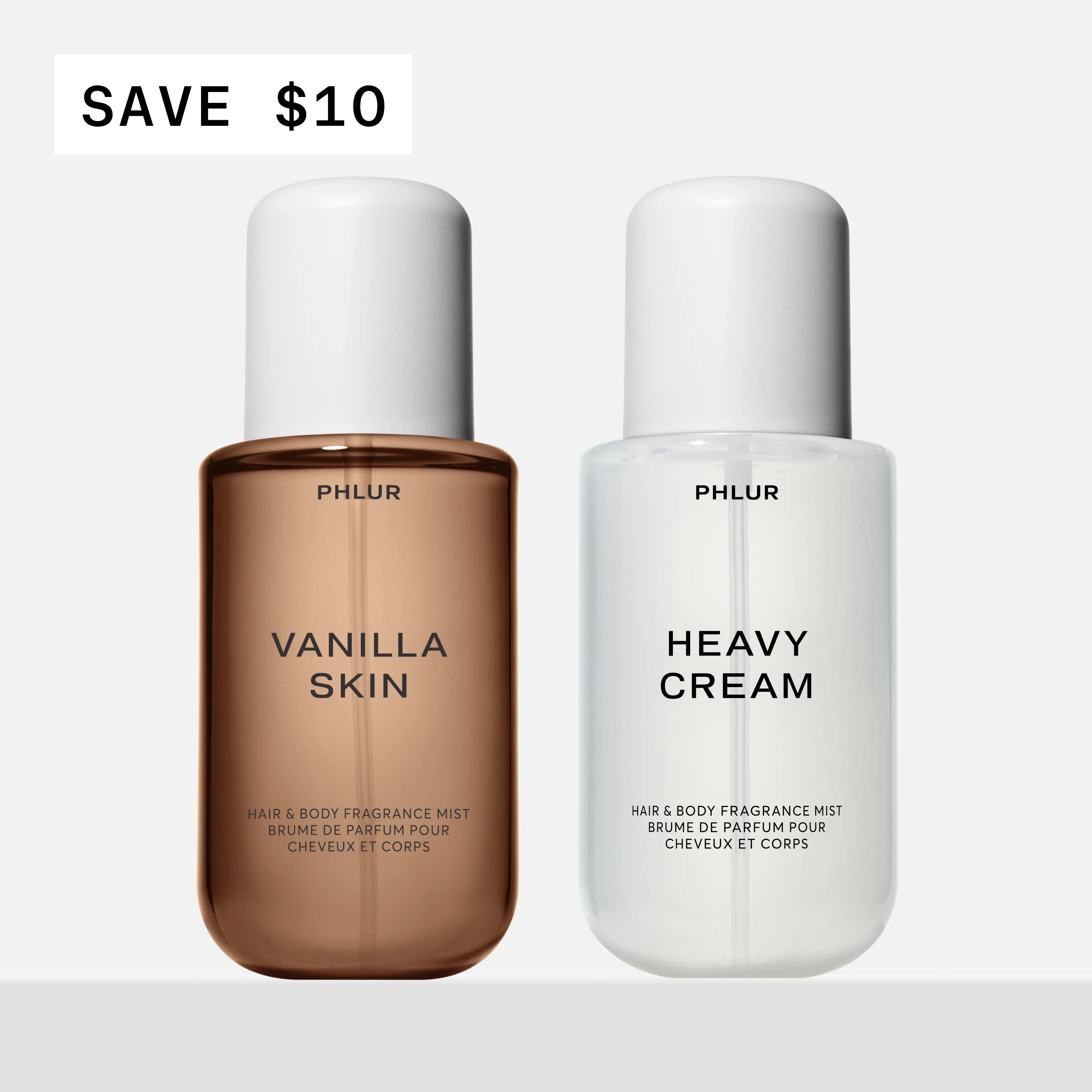 PHLUR Vanilla & Cream Duo - Vanilla Skin + Heavy Cream Full Size Body Mist Set (2 x 8 fl oz)