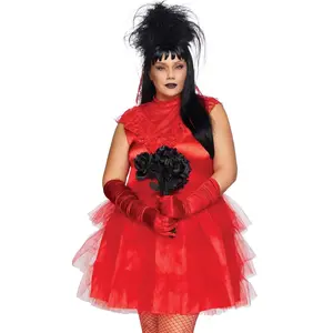 Leg Avenue Plus Size Beetle Bride Costume - Red Satin & Lace Dress with Tulle Skirt for Halloween & Theme Parties