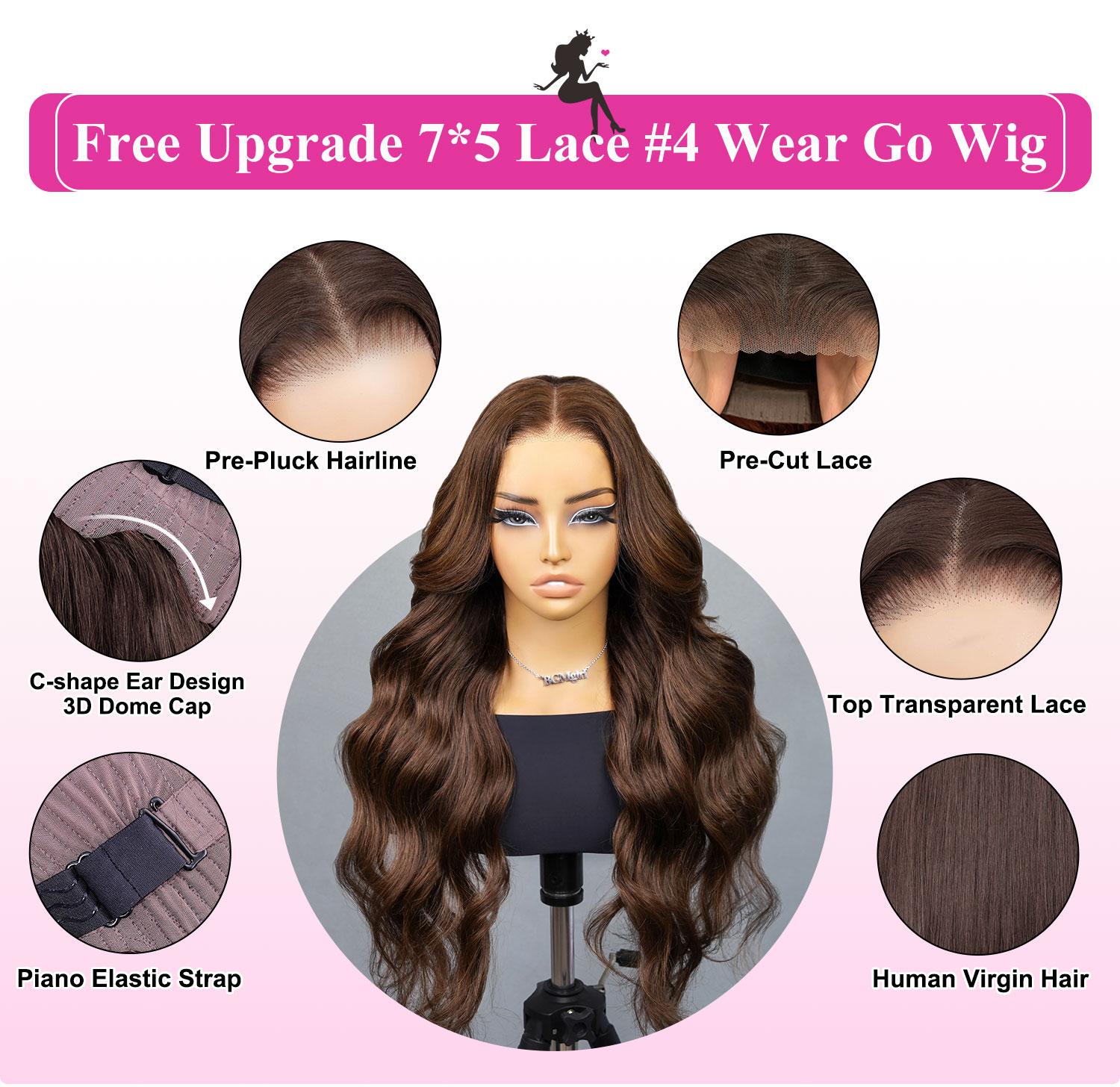 [New In] BGMgirl Layered Cut Natural Black Chocolate Brown #4 Body Wave Wear Go Wig Upgraded 7*5 Lace Closure 180% Glueless Color Wig Human Hair Wig TikTokShopfalldealsforyou TikTokShopBlackFriday SpringStatements