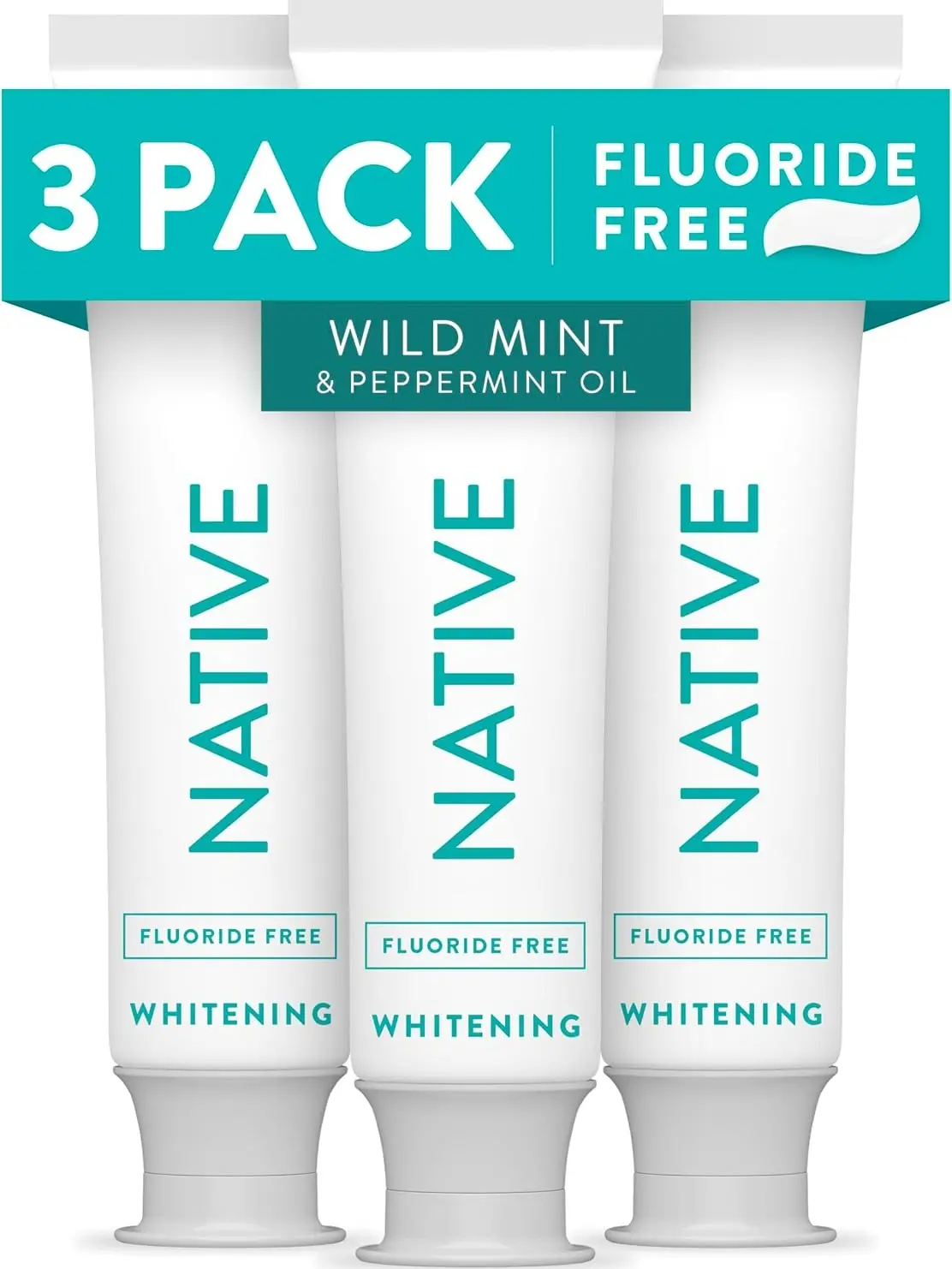 Native Fluoride Free Toothpaste, Whitening - for Adult, Kids 2+ Oral Care - Wild Mint & Peppermint Oil Flavor, 4.1oz (Pack of 3)