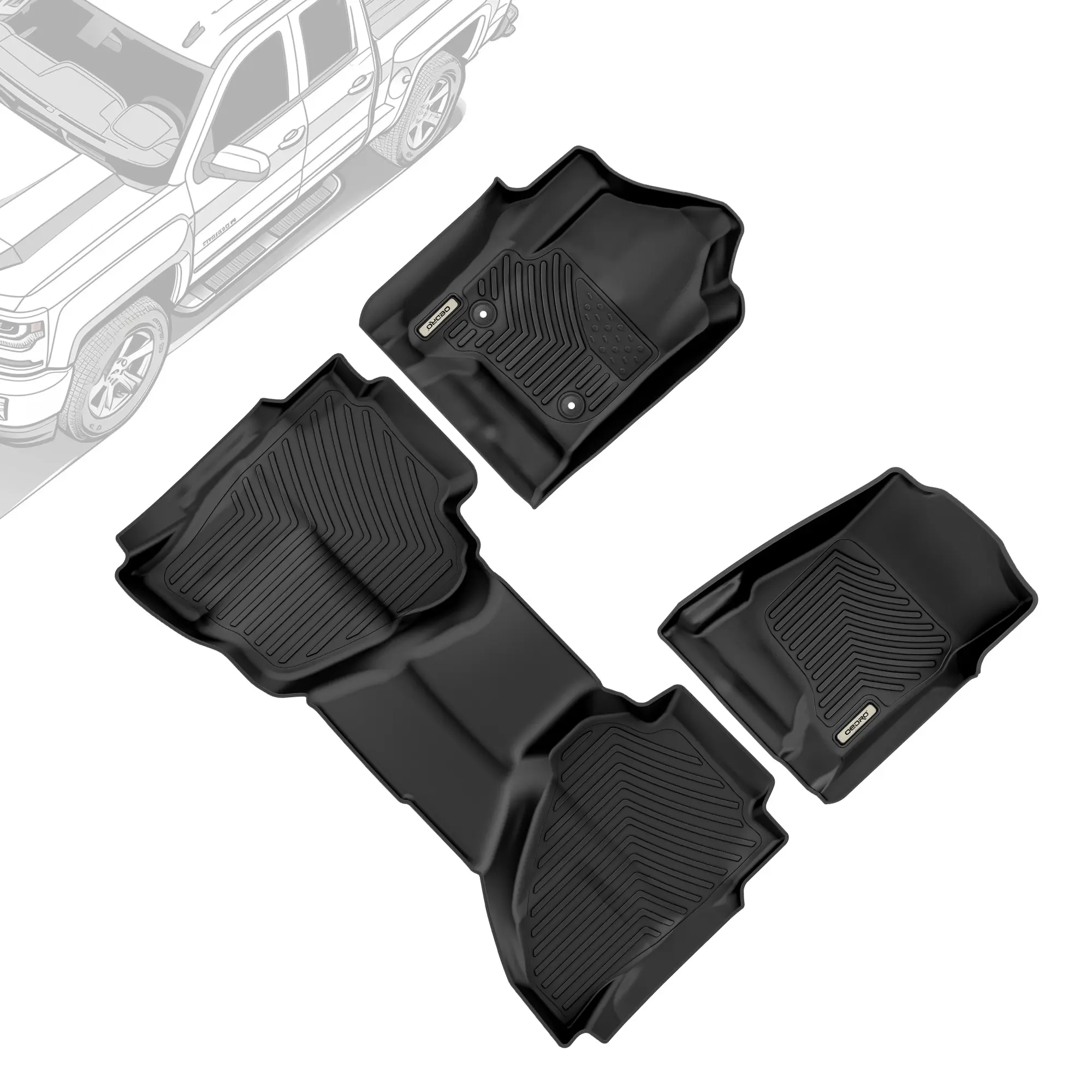 TPE Floor Mats fits 2014-2018 Chevy Silverado / GMC Sierra 1500 Double Cab, 2015-2019 Chevy Silverado / GMC Sierra 2500HD 3500HD, Rows 1&2, All Weather, Waterproof