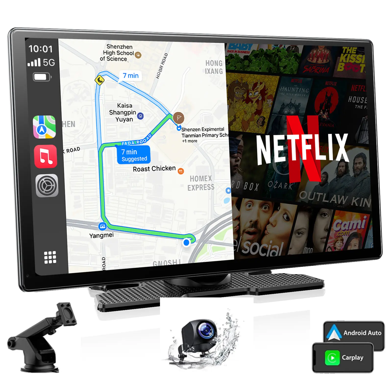 LAMTTO 9" Wireless CarPlay & Android Auto Screen for Old Cars - Add-On Dashboard Display with Built-in Netflix/YouTube/TikTok & 720P Backup Camera, No Car Modification Needed, Works on 12-24V Cars Trucks SUVs  - Car Video Players