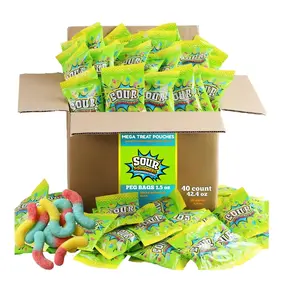 Dooboe Full Size Sour Gummy Worms Bulk Pack - 40 Packs (30 Gram Peg Bags) - Easter Egg Stuffer - Sour Squirmers Individually Wrapped for Kids and Adults, Parties, School, Pinata