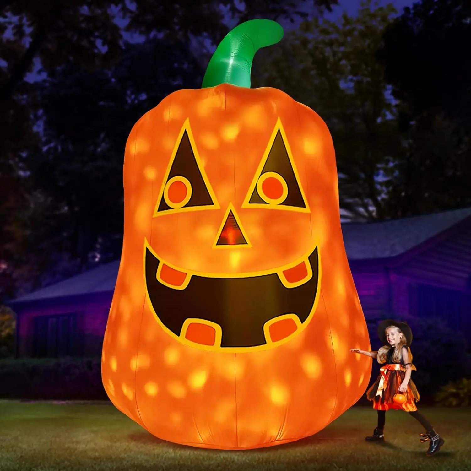 12ft Halloween Inflatable Giant Pumpkin - with Flashing Light, Built-in LEDs - Cute Blow Up Ornament for Porch, Lawn
