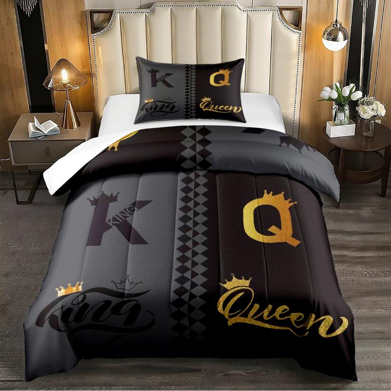 2/3 Pcs Deluxe Bedding Set, King And Queen Crown Printed Quilt Set, Including Comforter And Pillowcase, Shared By The Whole Family, Suitable for All Seasons, Is The Perfect Choice For Bedroom, Dormitory, And Guest Room Bedding Set