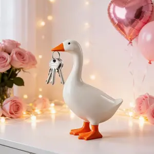 Funny Valentines Day Gifts for Him Her 7 Inch Resin Goose Statue Key Holder Kawaii Room Decor Desk Figurine for House Warming Gifts Hand Sculpted & Painted