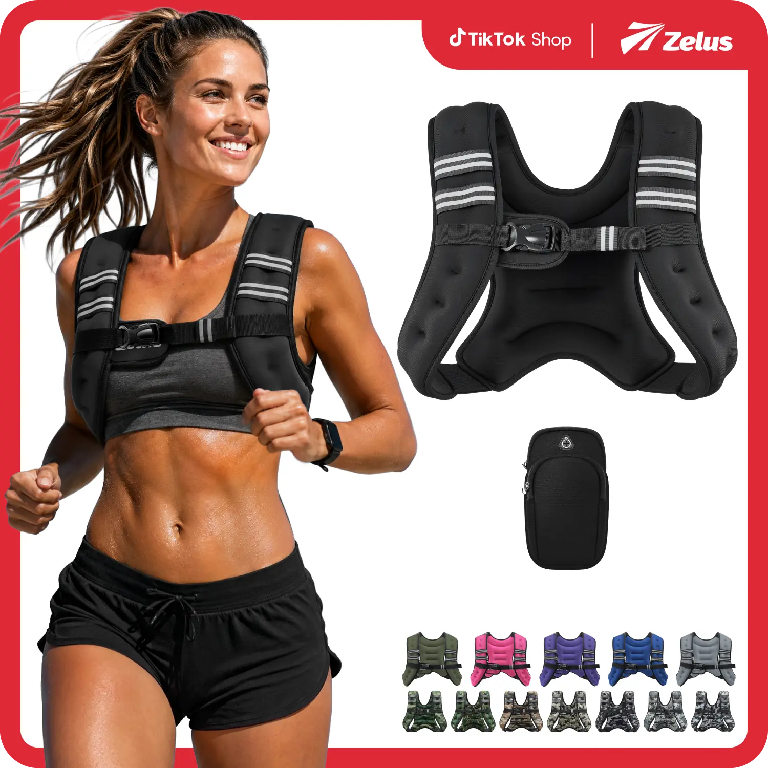 【BackToSchool】ZELUS Weighted Vests,6/8/12/16/20/25/30lb Rucking vest with Detachable Phone Pouch&Reflective Stripes&Adjustable Straps|Exercise Equipment & Workout Enhancer for Motivational Walking,Strength Training,Running|#tiktokshopbacktoschool