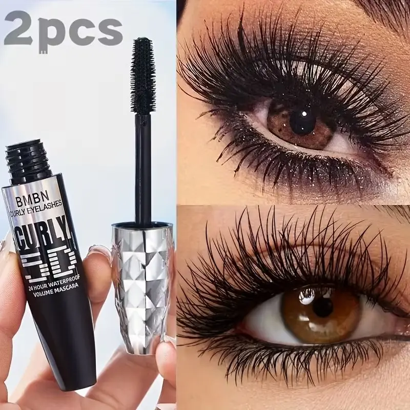 2 Counts 5D Black Longwear Mascaras, Waterproof Volumizing, Lengthening and Curling Mascara, Smudge-Resistant, Non-Sticky and Clump-Free Formula, Provides Voluminous Lashes, Creates Bold Eye Makeup, Perfect for Parties, Music Festivals and Weddings