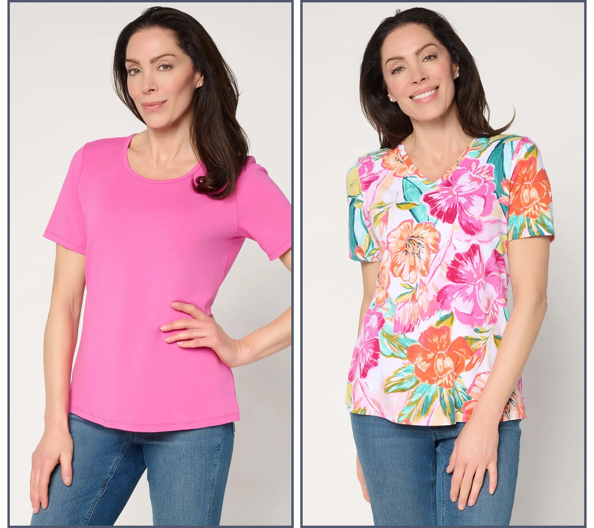 Denim & Co. Beach Jersey 2-Pack Solid & Printed Short Sleeve Tops